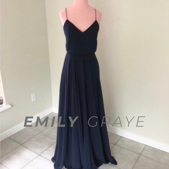 BHLDN Jenny Yoo Inesse Dress in Navy Size 0 EUC - Picture 4 of 8